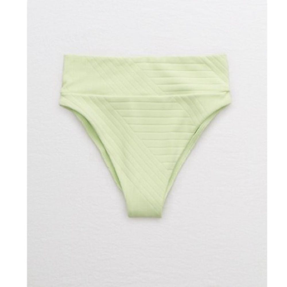 Aerie XO Ribbed High Cut Cheeky Bikini Bottom | M | Lime Fizz